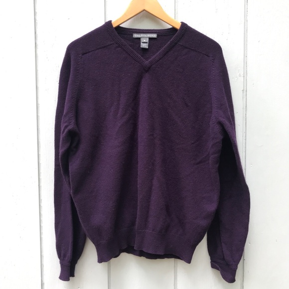 Cashmere Saks Fifth Avenue V-Neck Sweater Made in England - Main Image